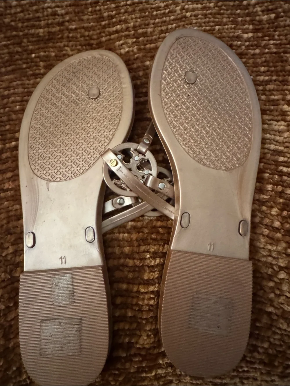 Tory Burch Metallic Gold Logo Jelly Thong Sandals size 11